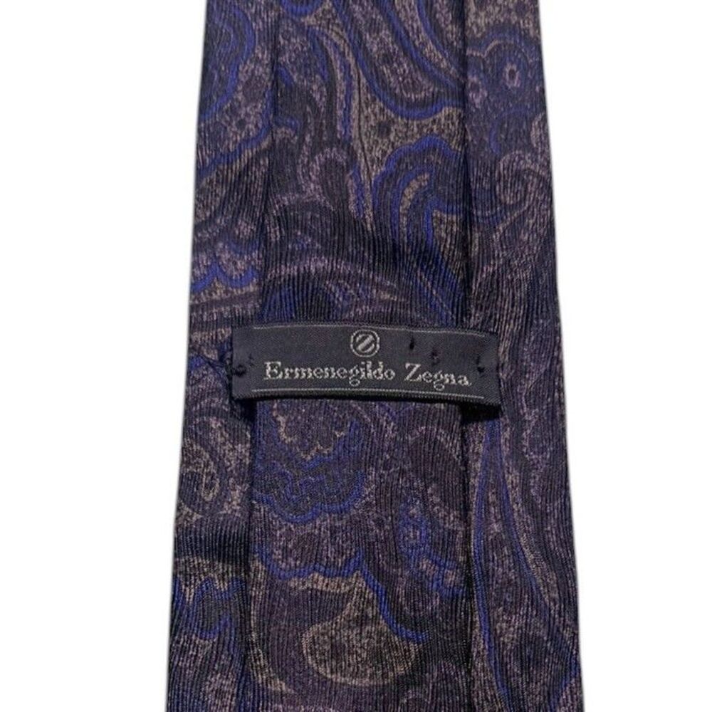 Ermenegildo Zegna Silk Tie Blue Paisley Italy Classic 3.5" Luxury Necktie - Picture 2 of 4
